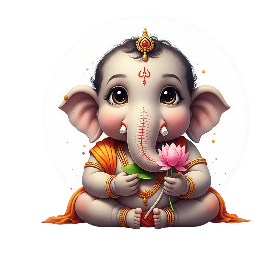 Adorable Baby Ganesha Holding Lotus Flower PNG