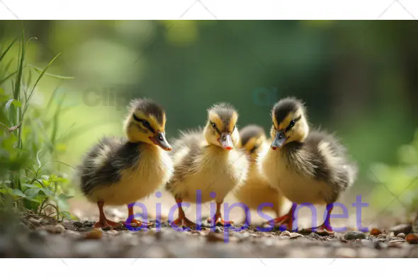 Group of Adorable Ducklings Outdoors