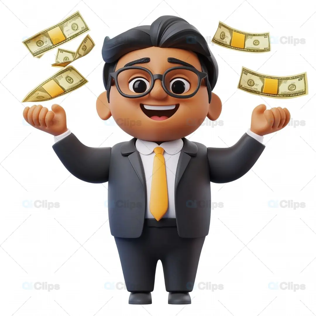 3D Businessman Avatar with Falling Money