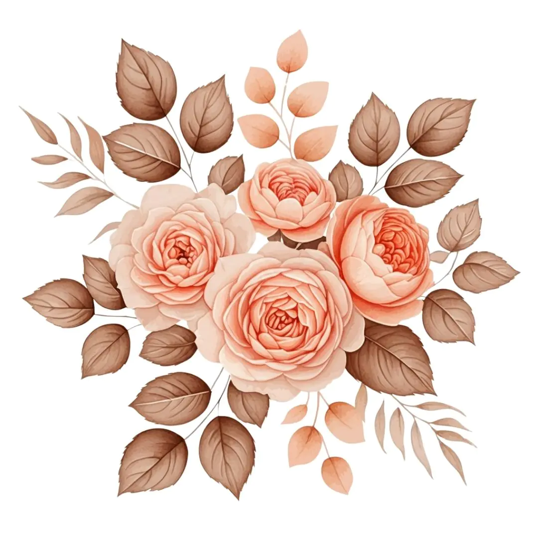Romantic Peach Roses Watercolor Floral Arrangement PNG