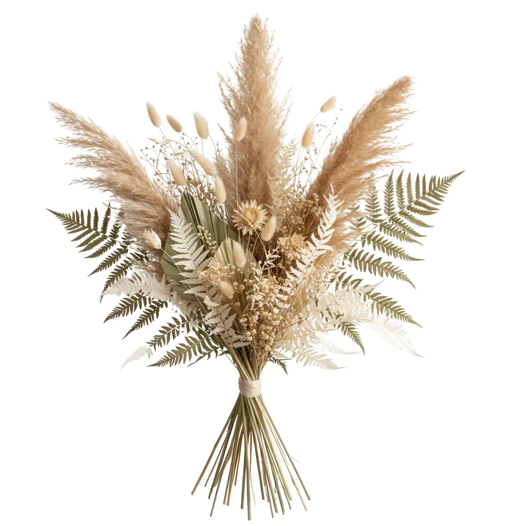 Boho Dried Floral Arrangement with Ferns PNG