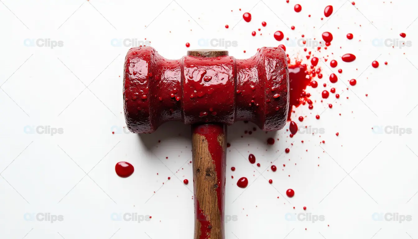 Red-Painted Gavel with Splattered Paint