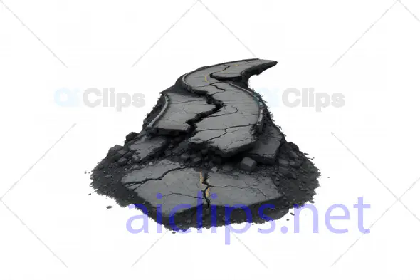 3D Cracked and Curved Asphalt Road Segment