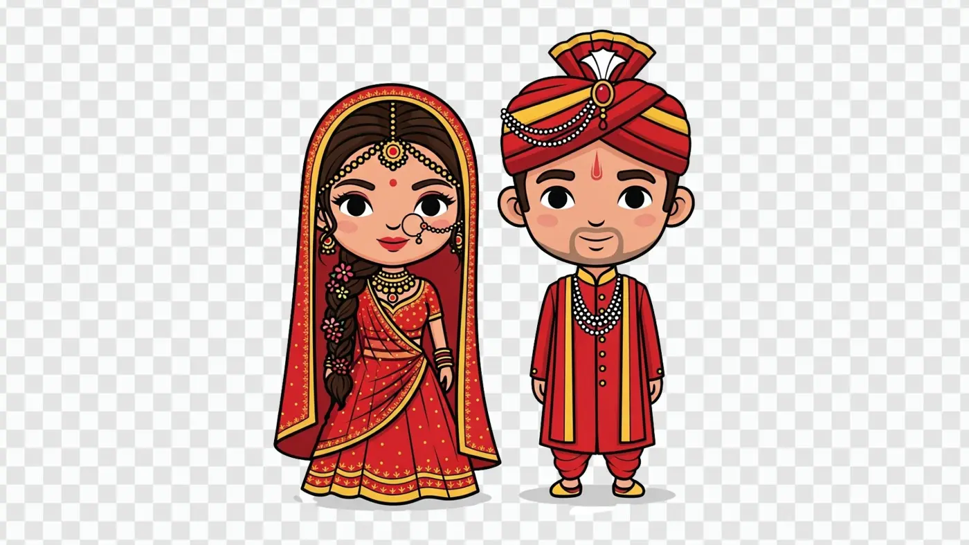Adorable Indian Bride and Groom Wedding Clipart PNG