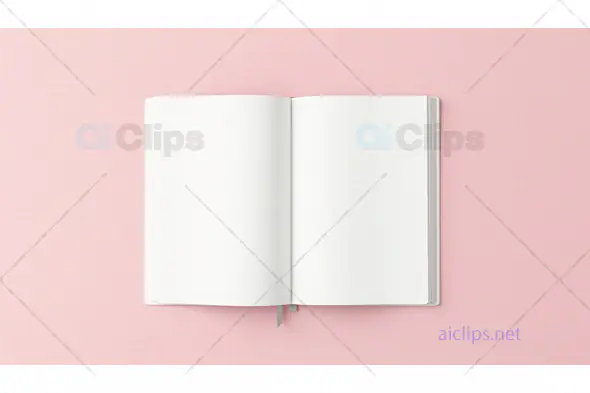Open Blank Notebook with Ribbon on Pink Background