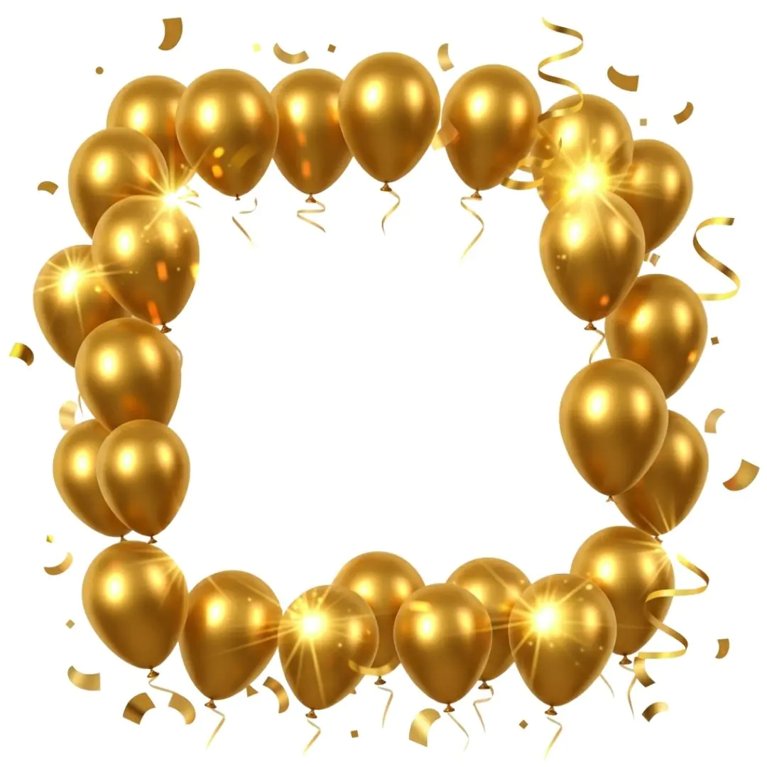 Golden Balloon Square Frame with Confetti PNG