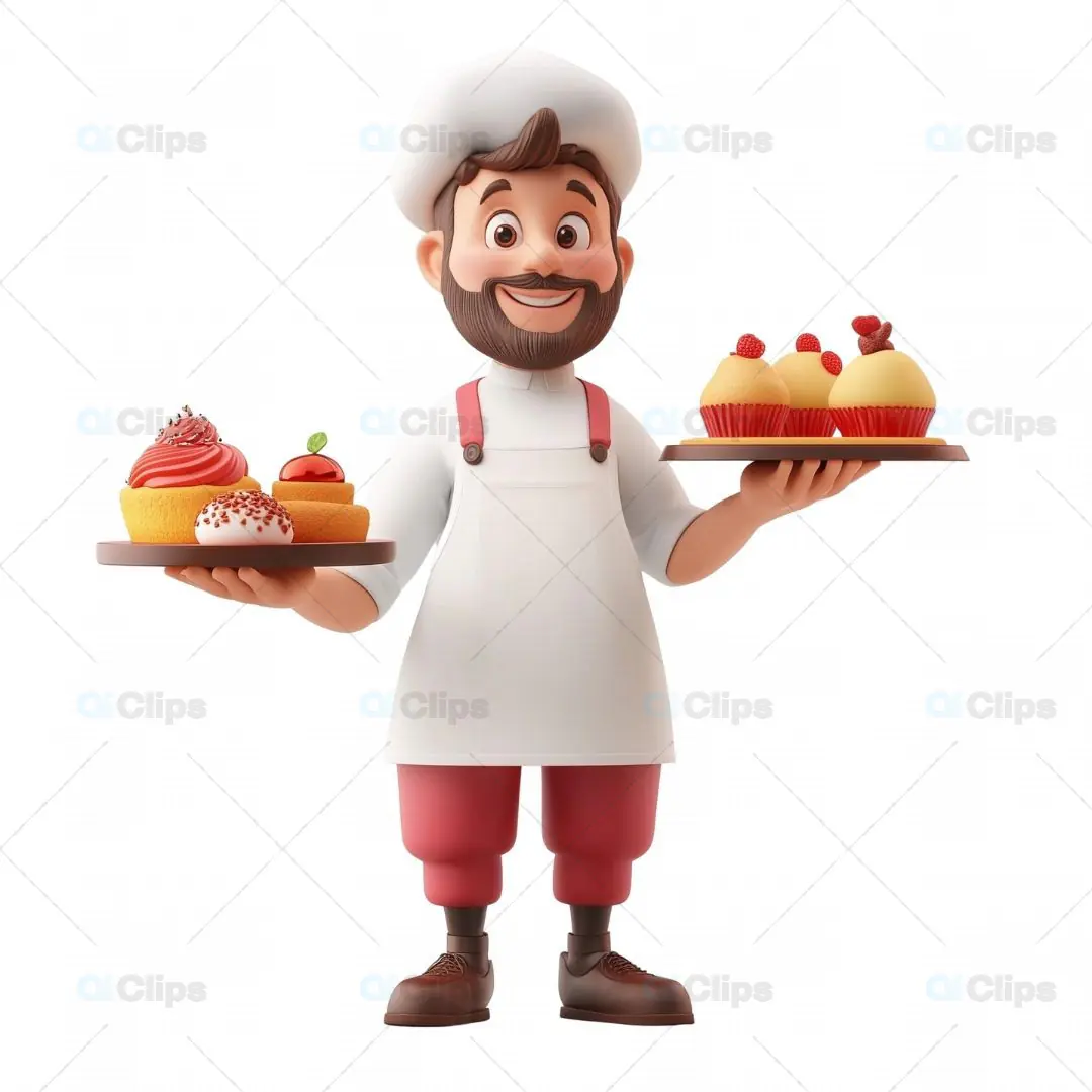 3D Chef Avatar Holding Dessert Trays