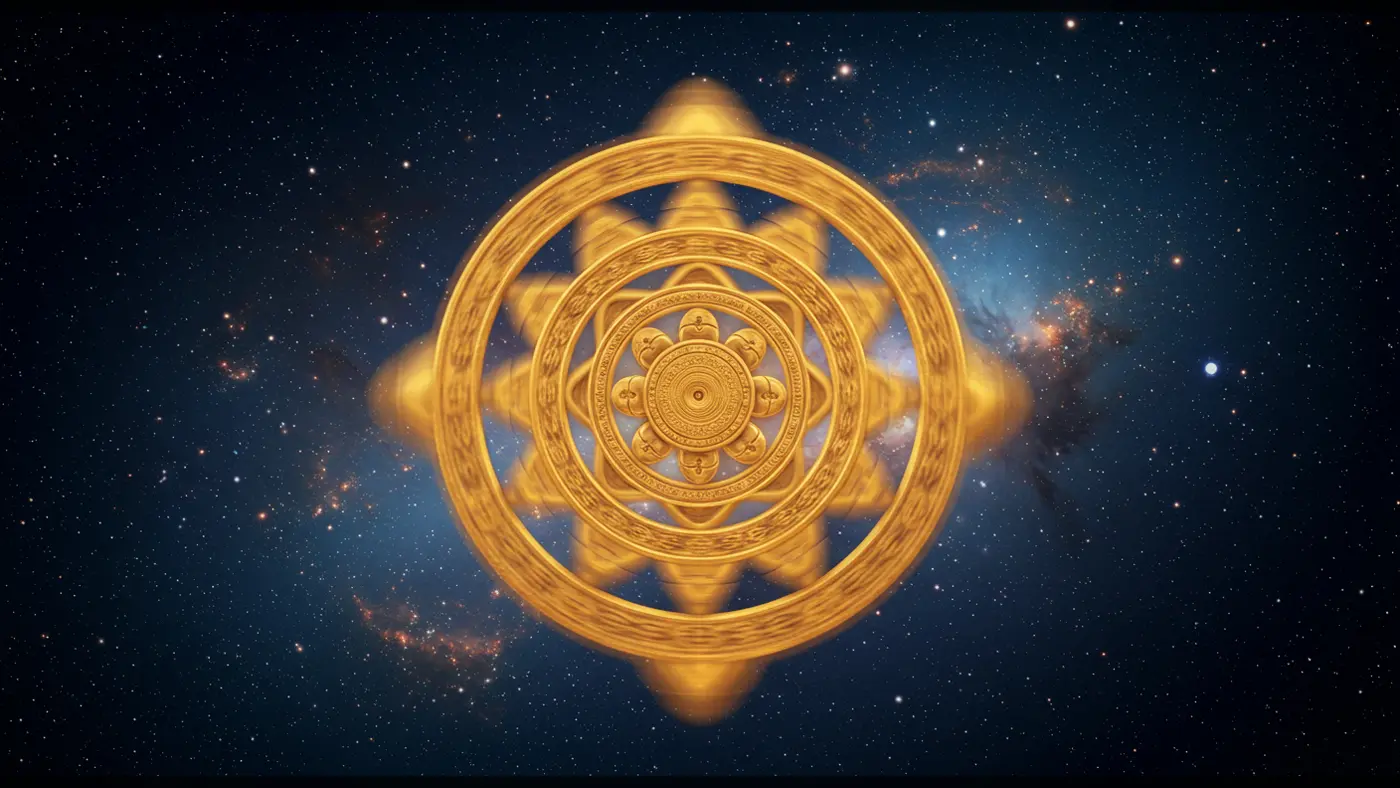 Spinning Golden Chakra in Space | Cosmic Hindu Symbol | AIClips Devotional Background