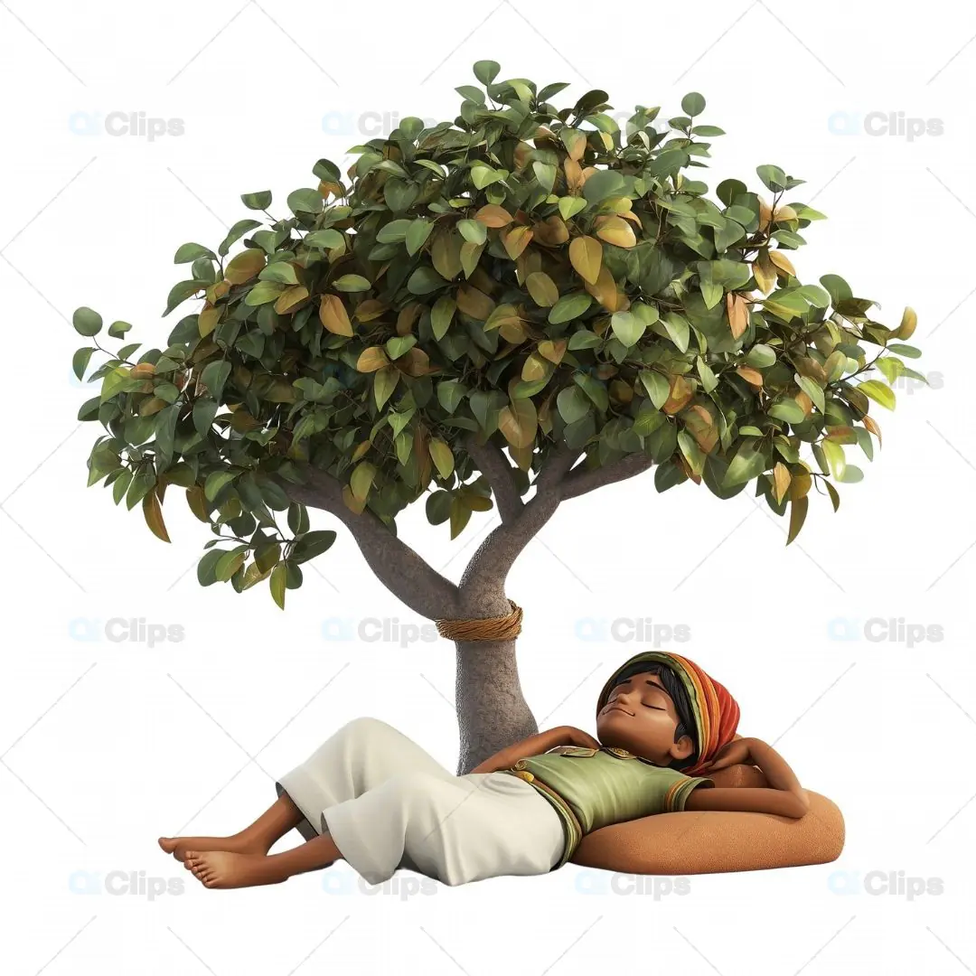 3D Cartoon Farmer Relaxing Under Tree