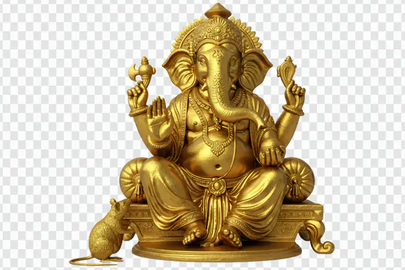 Golden Ganesha Statue with Ornate Crown PNG
