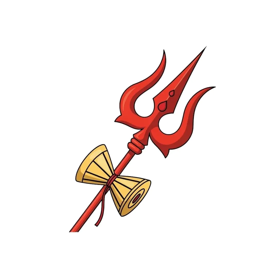 Red Trishul with Golden Damru Religious Symbol PNG