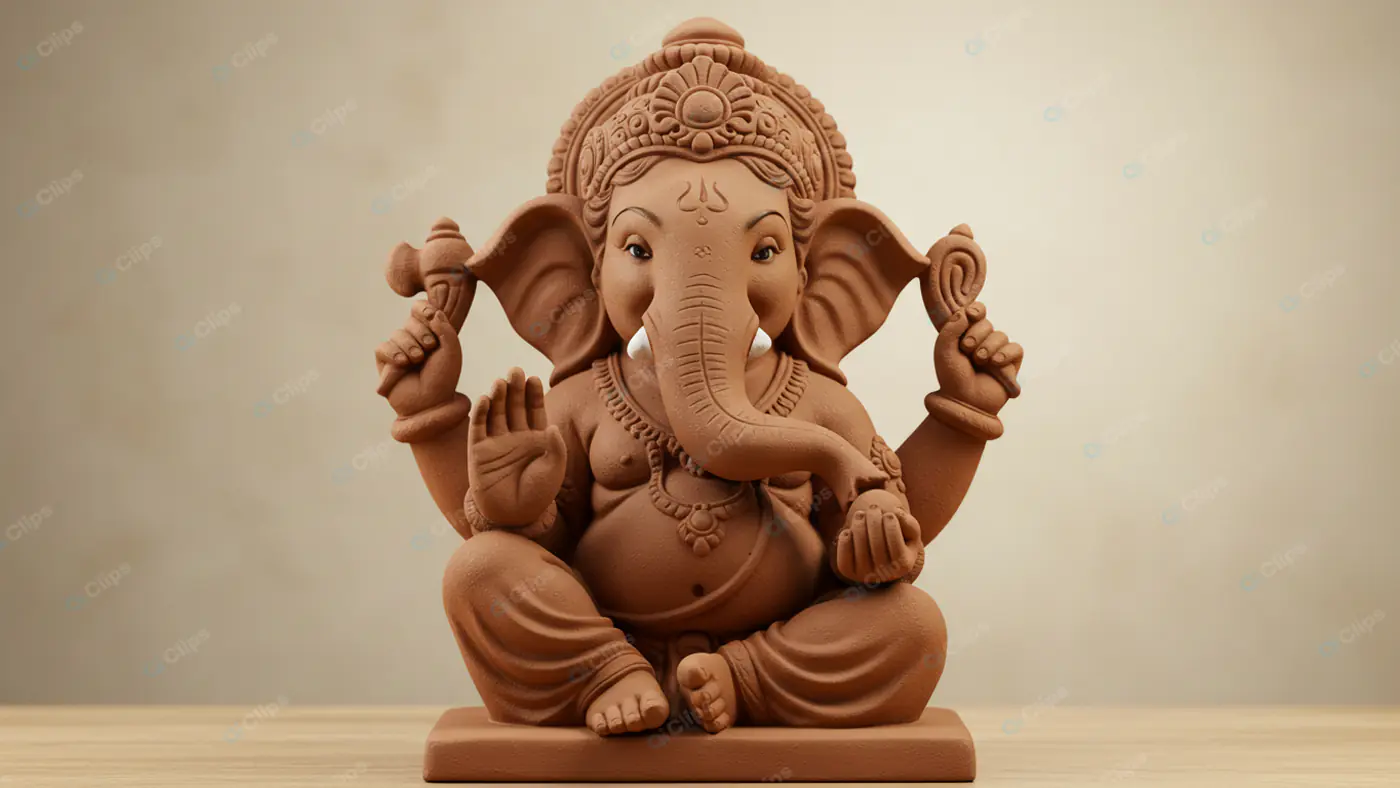 Terracotta Ganesha Idol in Seated Pose