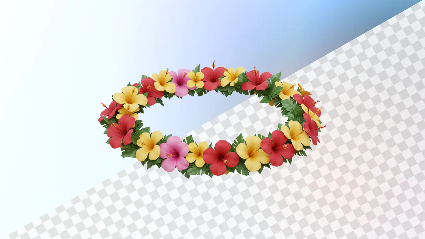 Vibrant hibiscus flower wreath with tropical leaves