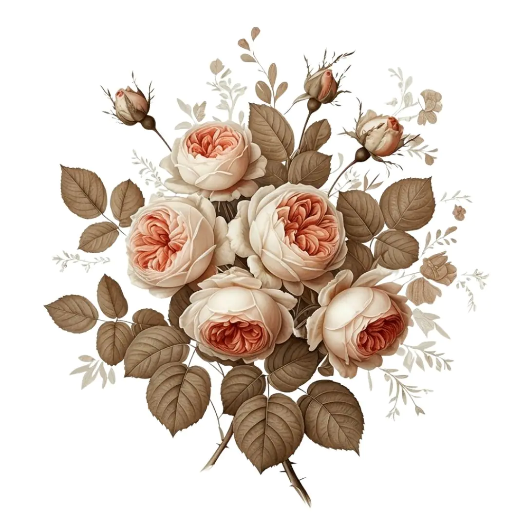 Antique Peach Garden Roses Bouquet PNG Clipart