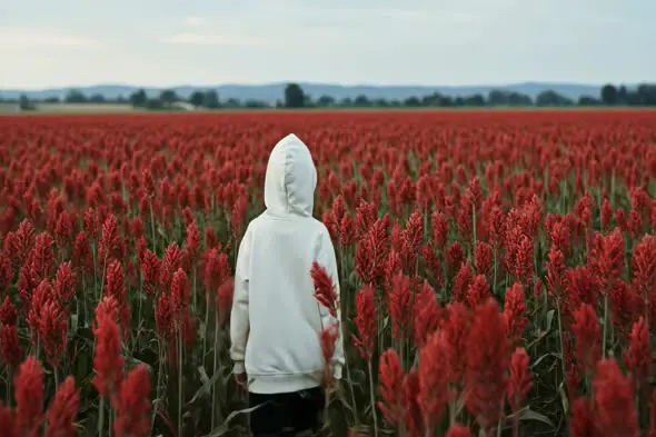 Hooded Figure in Crimson Field