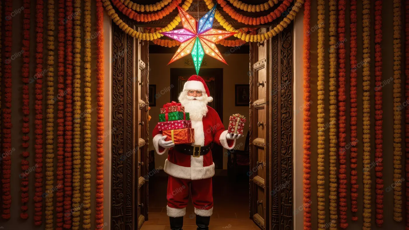 Santa Claus's Festive Welcome at an Indian Home