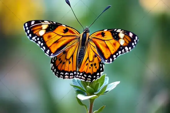 Close-Up of a Vibrant Monarch Butterfly on a Green Leaf