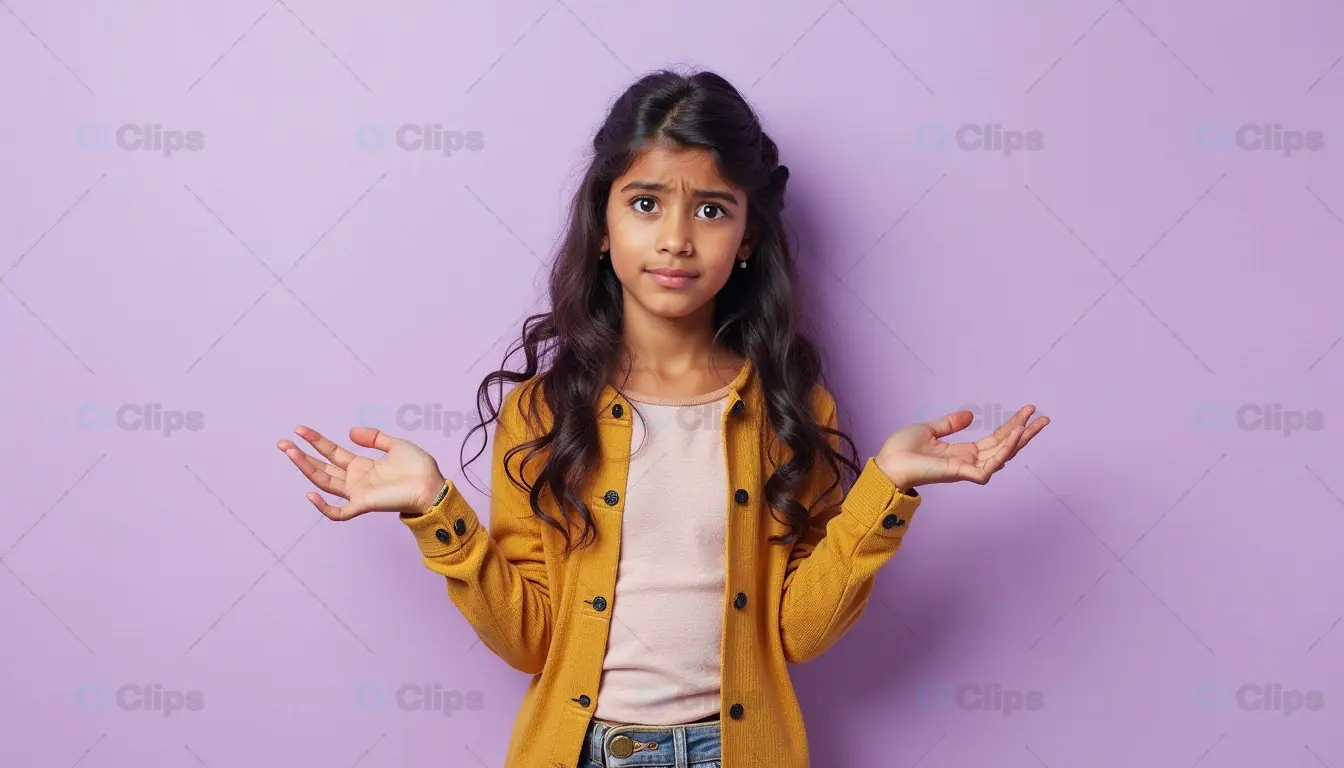 Confused Young Girl on a Purple Background