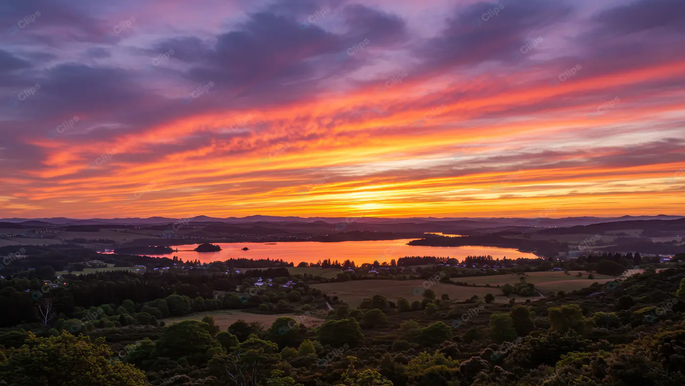 Fiery Lakeside Twilight Panorama