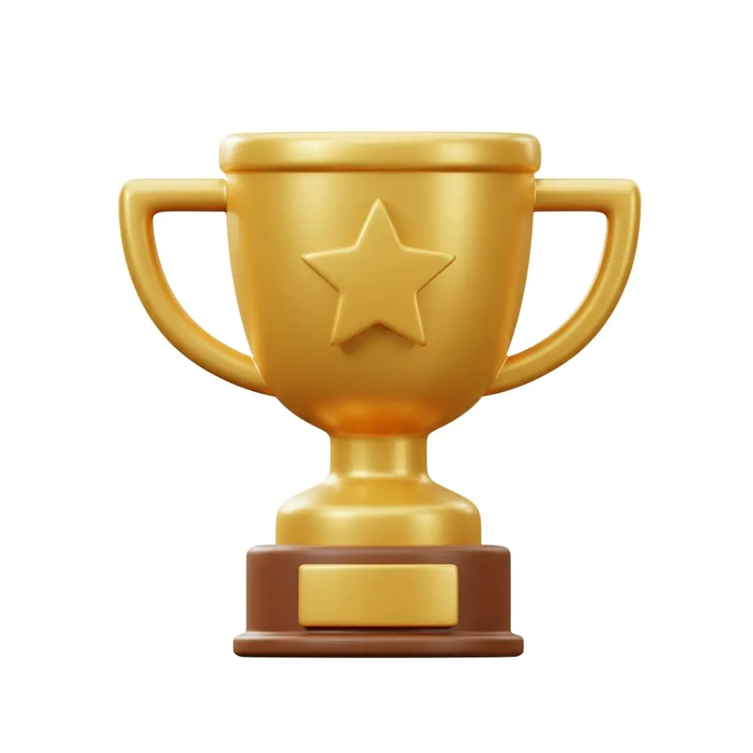 Golden trophy with star emblem on blue background
