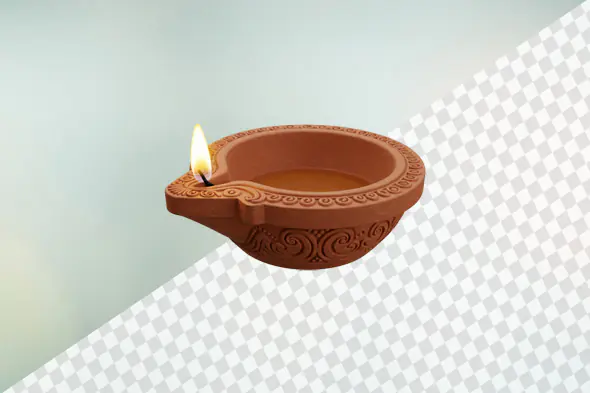 Terracotta diya lamp with ornate swirl patterns