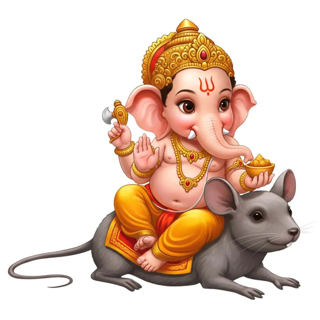 Baby Ganesha Riding Mouse Companion Deity PNG