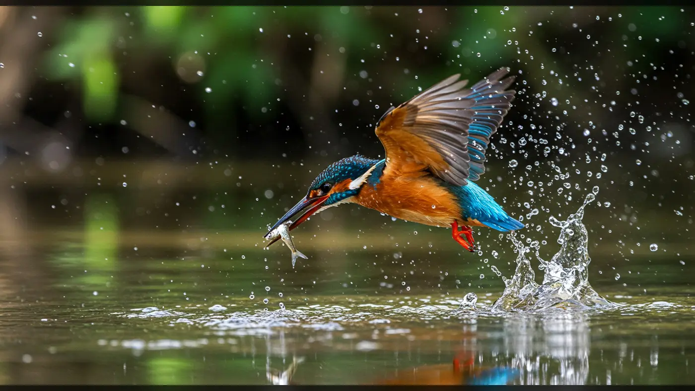 Kingfisher Catching Fish with Dynamic Water Splash