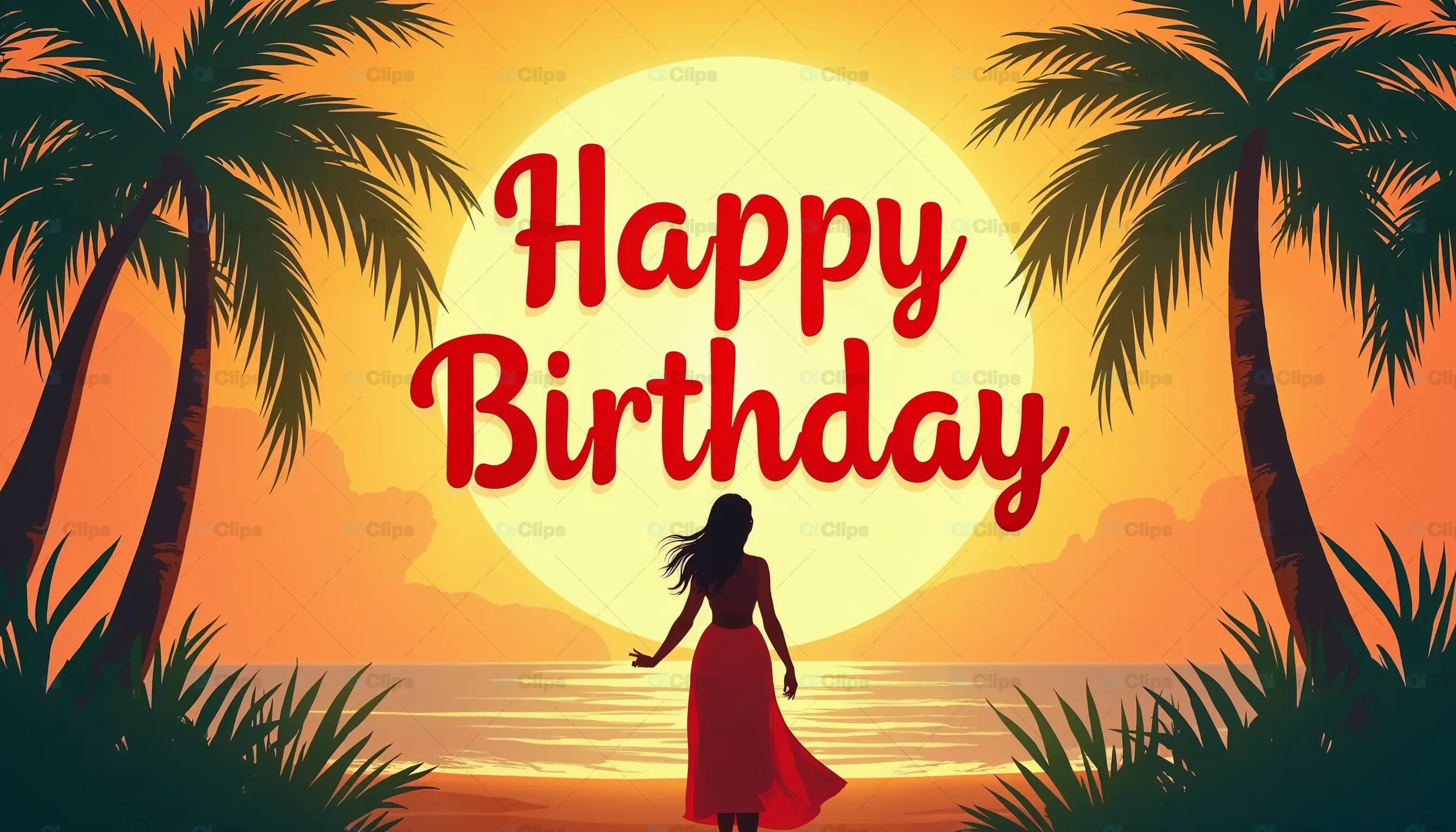 Tropical Sunset Happy Birthday Card