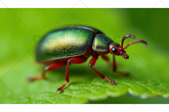 Metallic Green Beetle on Leaf