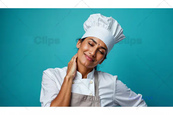 Relaxed Female Chef in White Hat