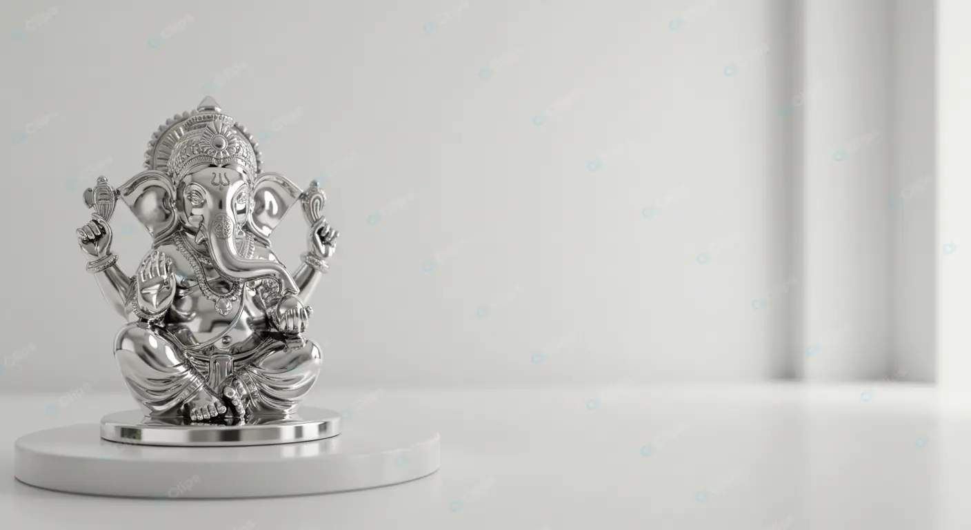 Silver Ganesha Statue on White Pedestal