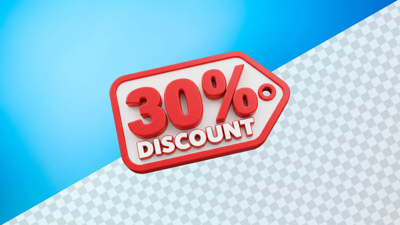 Red thirty percent discount tag promotional icon