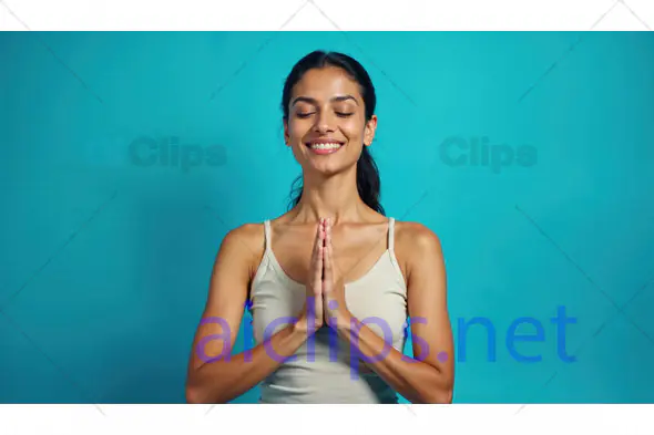 Smiling Woman in Prayer Pose 1