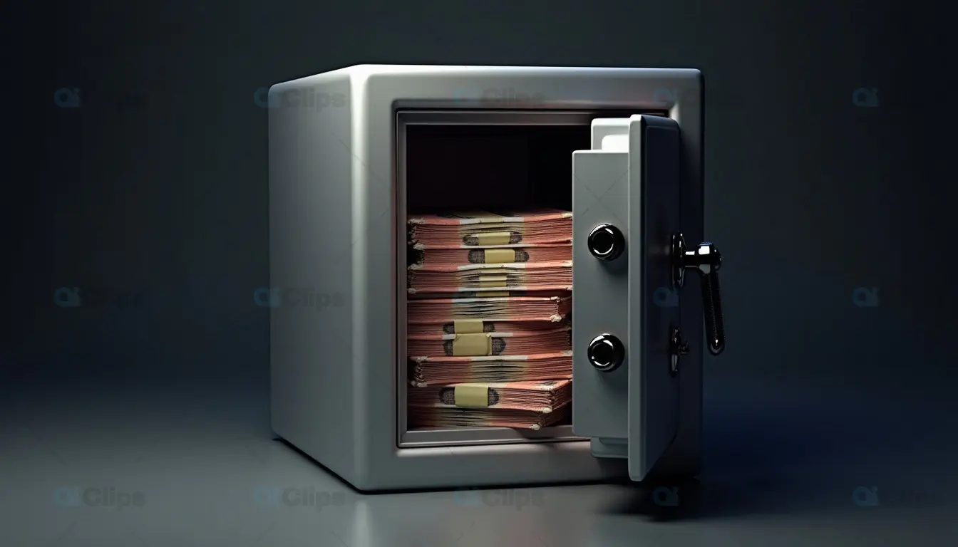 Open Safe with Cash Bundles Inside