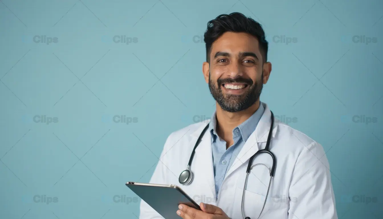 Confident Doctor Holding a Tablet