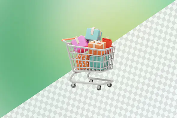 Shopping cart filled with colorful gift boxes