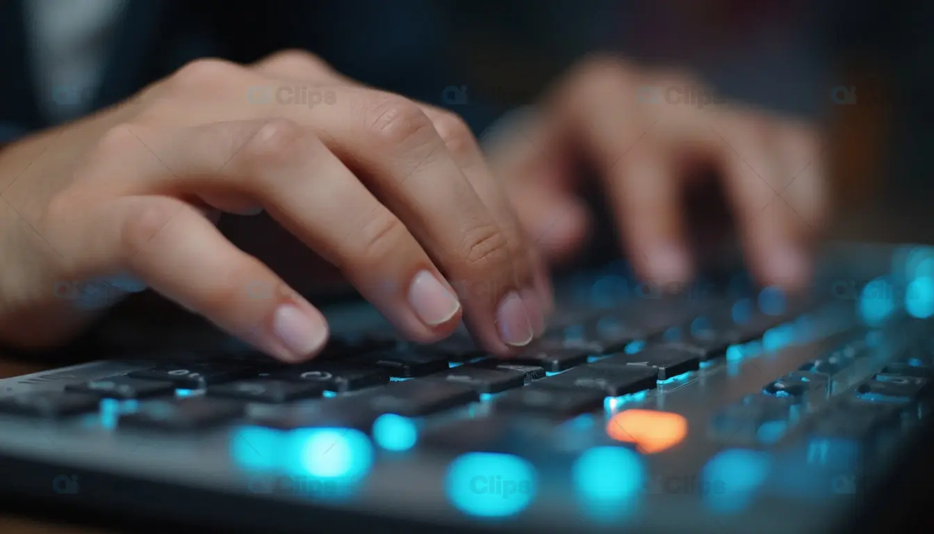 Typing on RGB Backlit Keyboard Close-Up