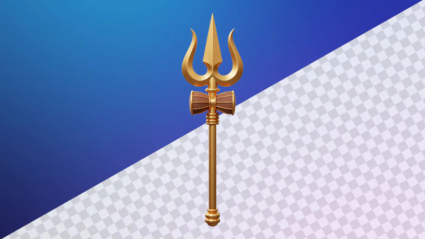 Golden trident staff with ornate bow decoration