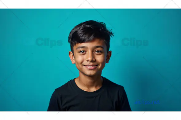 Smiling Boy Portrait on Blue Background