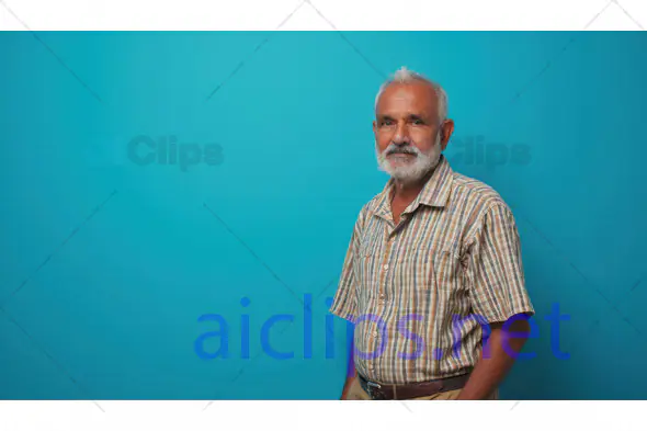 Elderly Man with White Beard in Plaid Shirt