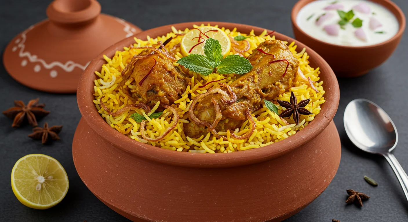 Clay Handi Chicken Biryani with Raita & Spices | Indian Traditional Food | AIClips