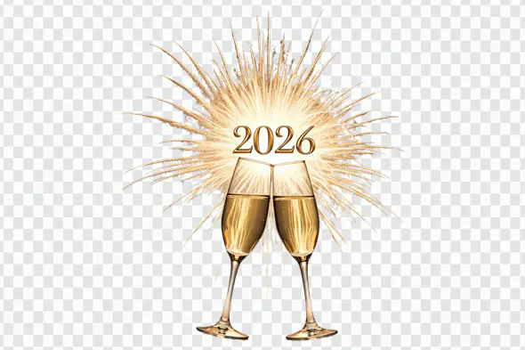 Shimmering 2026 Champagne Toast Fireworks PNG