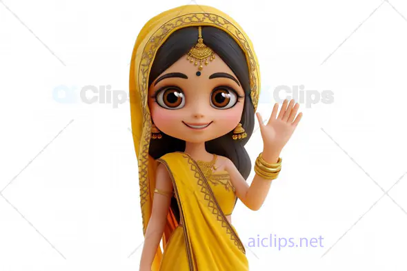 3D Indian Woman Avatar in Traditional Yellow Saree