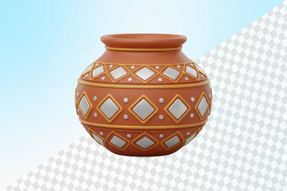 Terracotta pot with intricate diamond pattern decoration