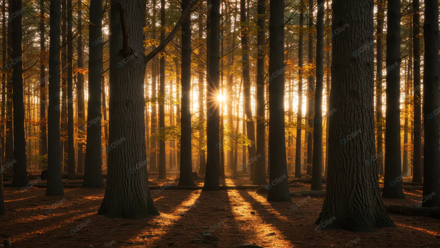 Golden Sunset Through Forest Silhouettes