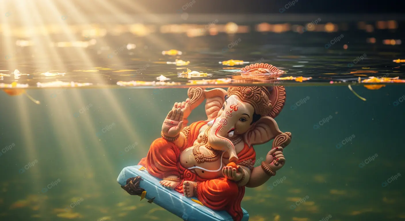 Submerged Ganesha: Radiant Underwater Farewell
