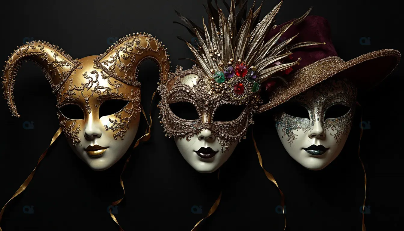 Elegant Venetian Masquerade Masks Trio
