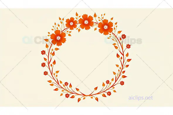 Orange Floral Circular Frame