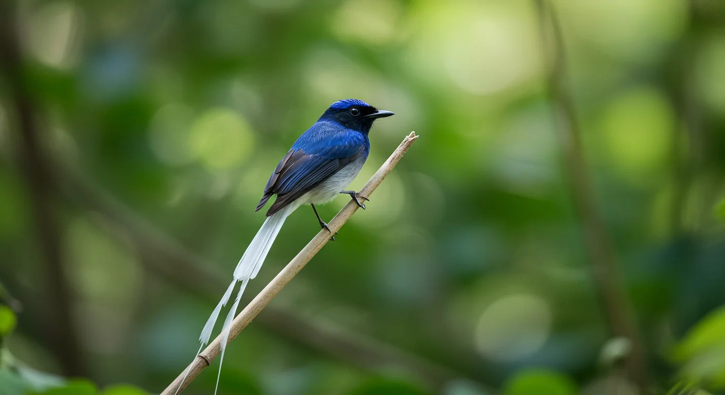 Indian Paradise Flycatcher Perched Gracefully in Natural Habitat