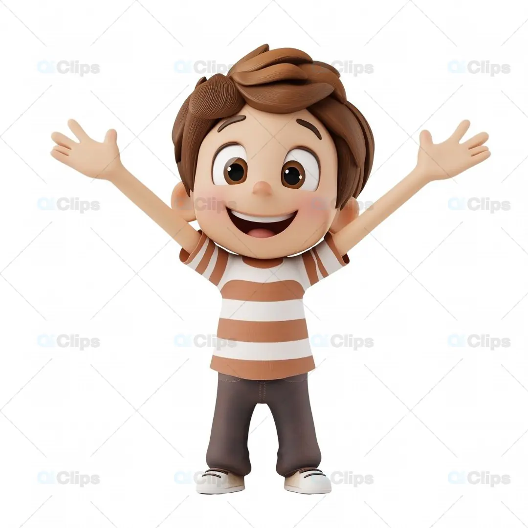 Excited Boy 3D Avatar with Arms Raised